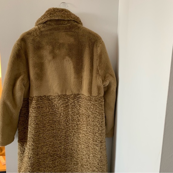 NEXT Direct Olive Green Longline Faux Fur Teddy Borg Mix Coat Size US 10 - Picture 14 of 16